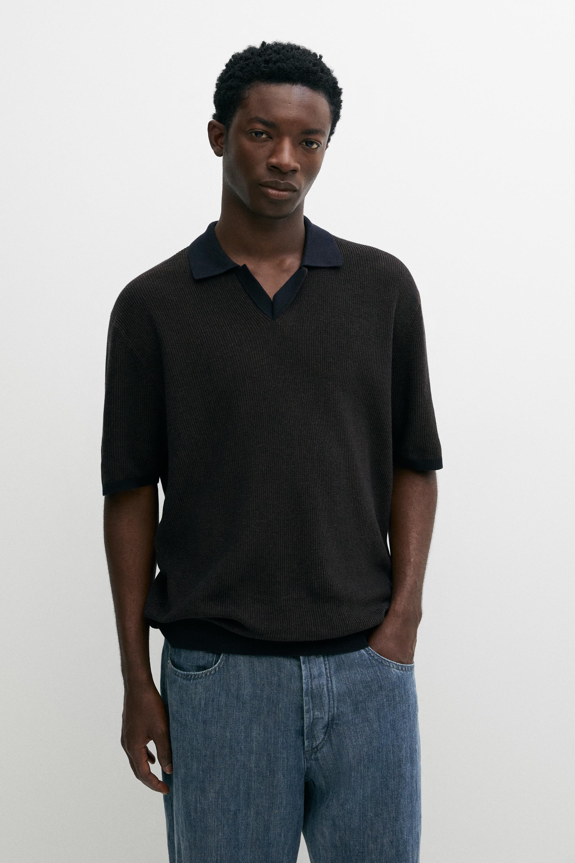 100% Cotton knit polo sweater — Navy blue