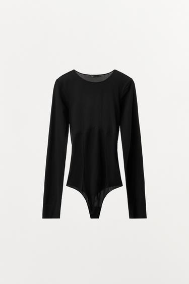 BODYSUIT KAUS KAKI DENGAN POLIAMIDA - Hitam dari Zara