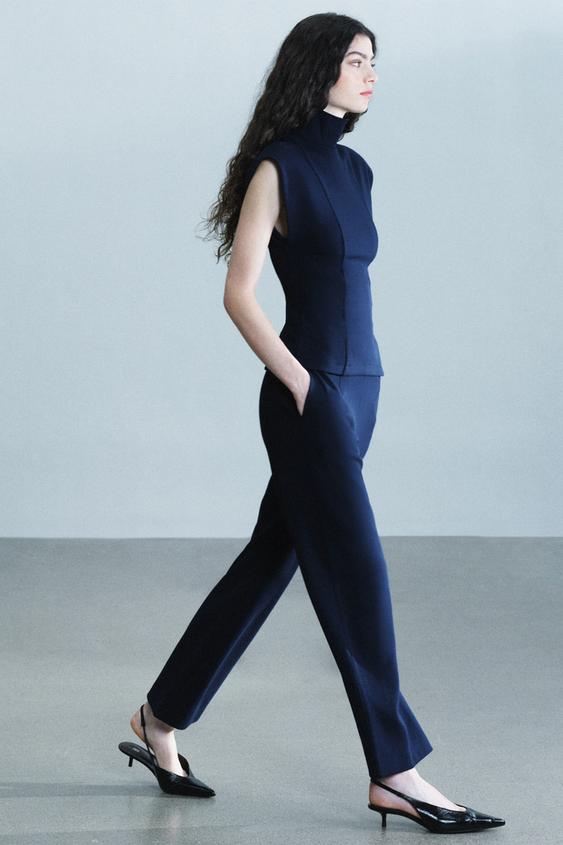 Zara INTERLOCK PLEATED PANTS - Dark navy - Image 0
