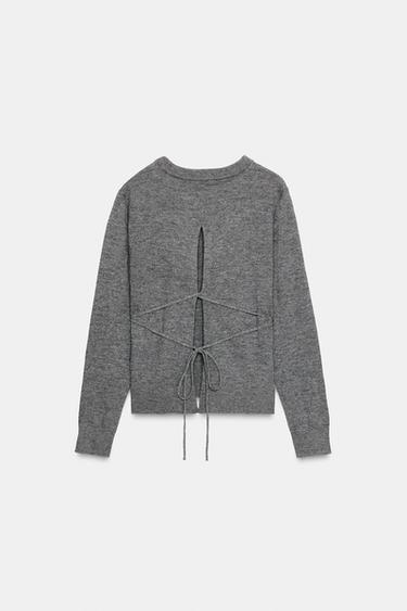 PULL EN MAILLE AVEC OUVERTURE ET CORDONS AU DOS - Gris de Zara - Image 6