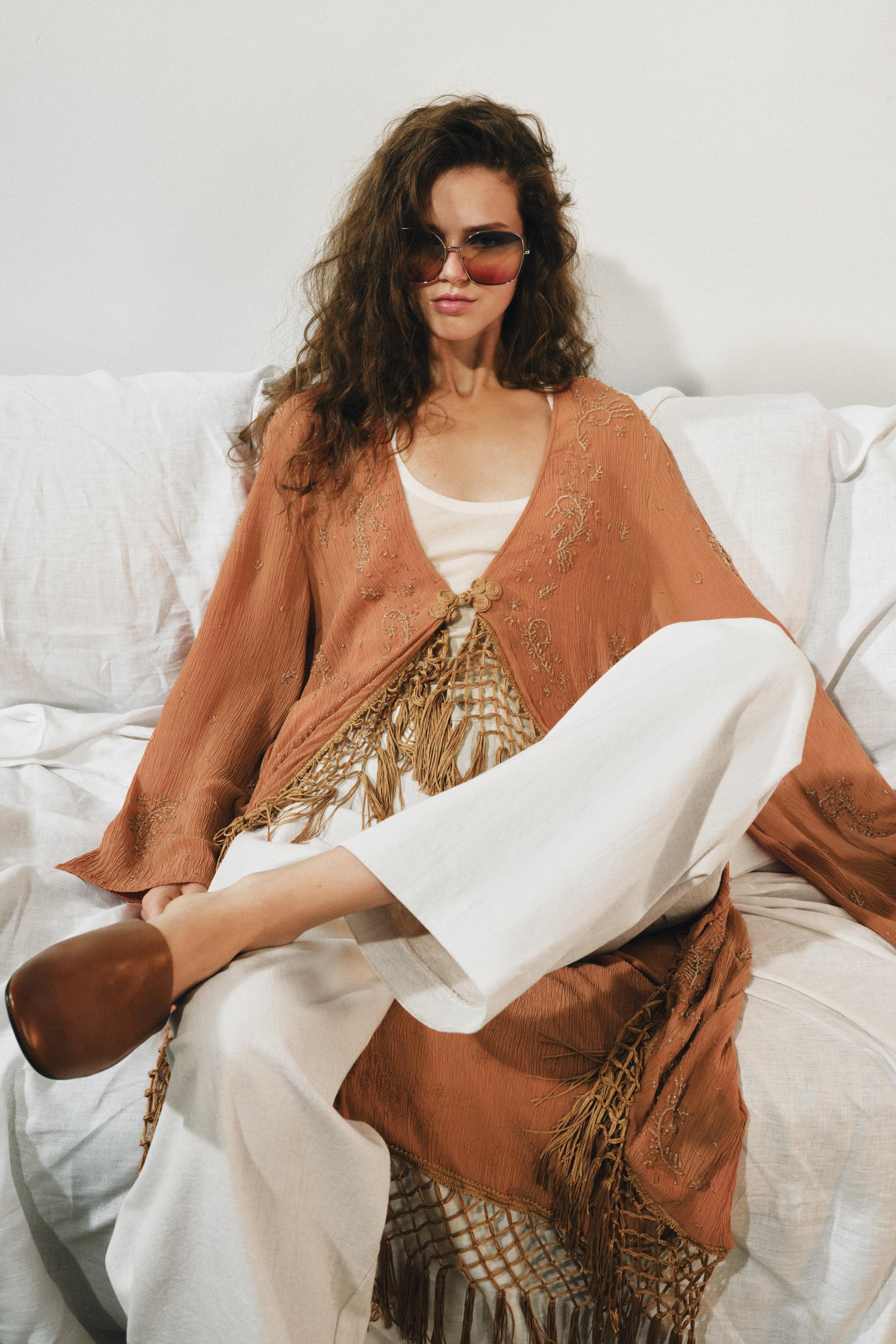ZW COLLECTION EMBROIDERED KAFTAN — Brick