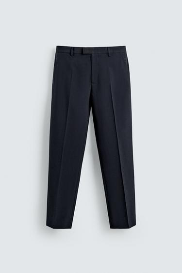 STRAIGHT-LEG WOOL BLEND SUIT TROUSERS - Navy blue by Zara