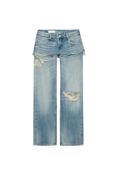 TRF STRAIGHT-LEG JEANS WITH DOUBLE-LAYER LOW-RISE EFFECT - Blue by Zara