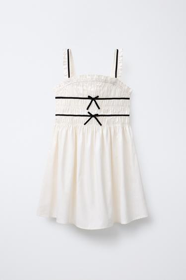 DRESS WITH BOWS AND CONTRAST TRIMS - Ecru / Black by Zara