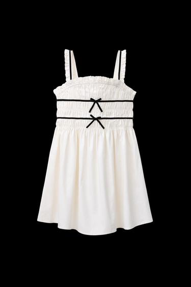 Zara CONTRAST PIPING BOW DRESS - Ecru / Black - Image 0
