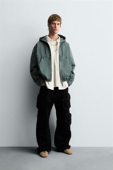 BLUSÃO LAVADO COM CAPUZ - verde lavado da Zara