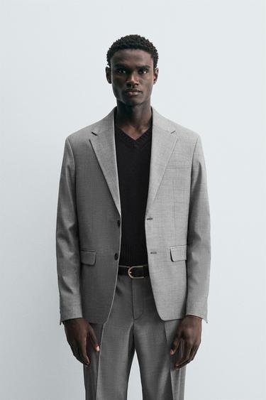 Zara TEXTURED SUIT BLAZER - Gray