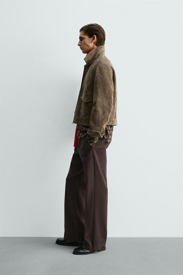 BOXY FIT LEATHER SUEDE JACKET - Brown by Zara - Image 3