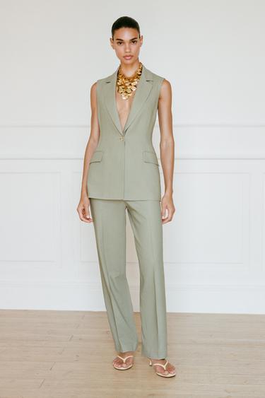 Zara STRAIGHT LEG LINEN PANTS - Light khaki - Image 0