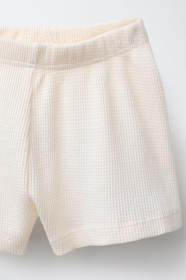 PLAIN WAFFLE T-SHIRT AND BERMUDA SHORTS SET - Ecru by Zara - Image 4