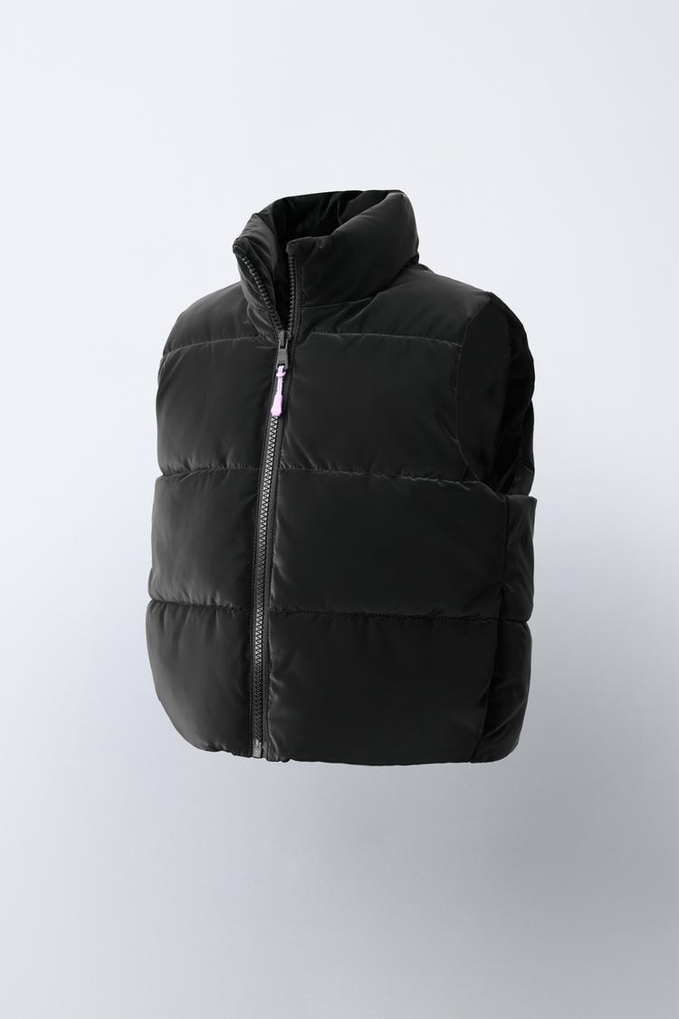 RUBBERISED PUFFER GILET — Black