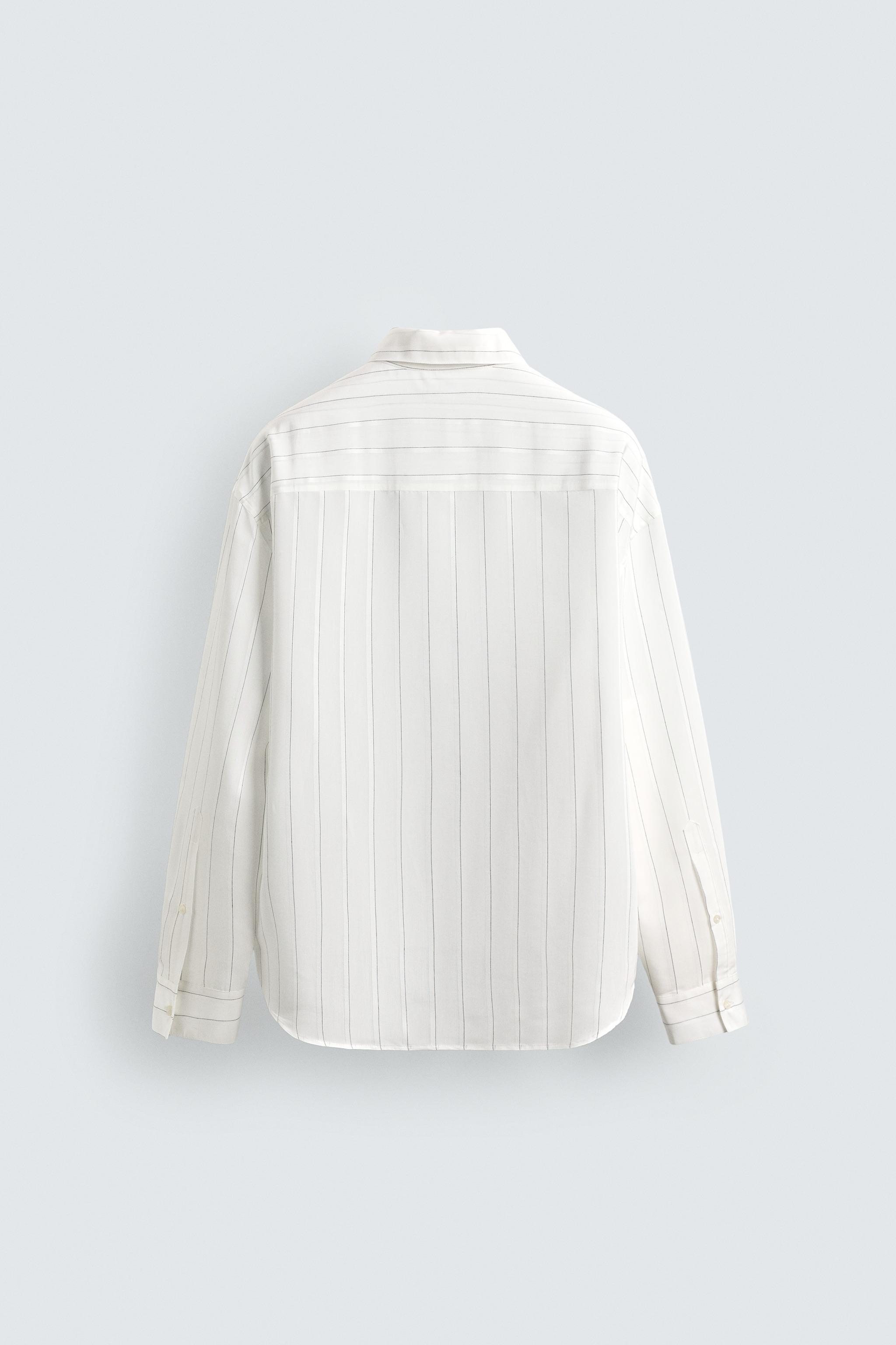 Zara - Flowy Striped Shirt - White - Xl - Man Zara - Flowy Striped Shirt - White - Xl - Man