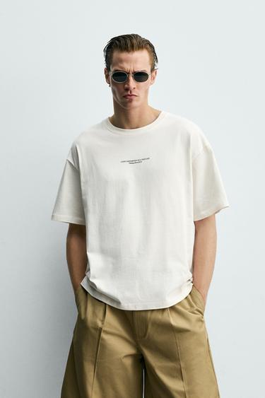 ТЕНИСКА С БРОДЕРИЯ И ЩАМПОВАН НАДПИС - Бял от Zara