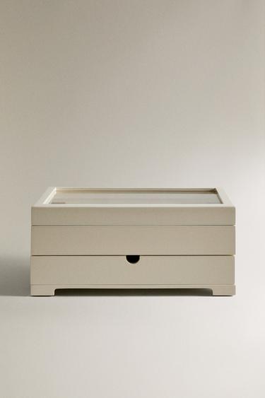 SMALL LACQUERED JEWELLERY BOX WITH LID AND DRAWER - White by Zara