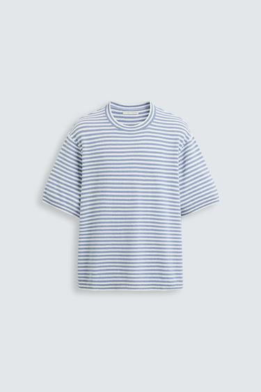 CAMISETA DE MALHA COM TEXTURA LISTRADA - Azul / Branco da Zara