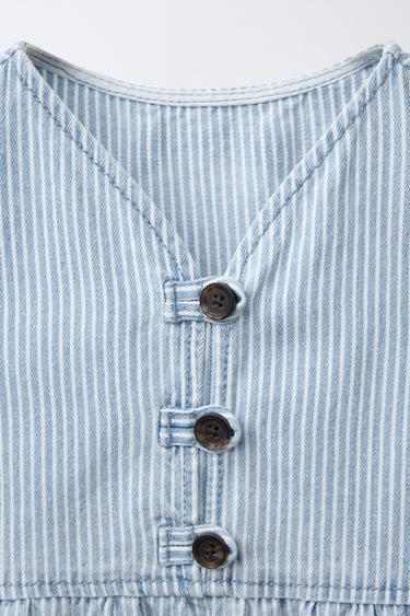 STRIPED TWILL DRESS - Ecru / Blue by Zara - Image 2