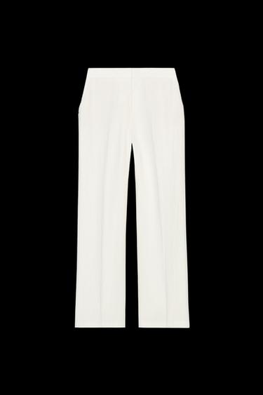 Zara WRINKLE-LOOK STRAIGHT PANTS - Ecru - Image 0