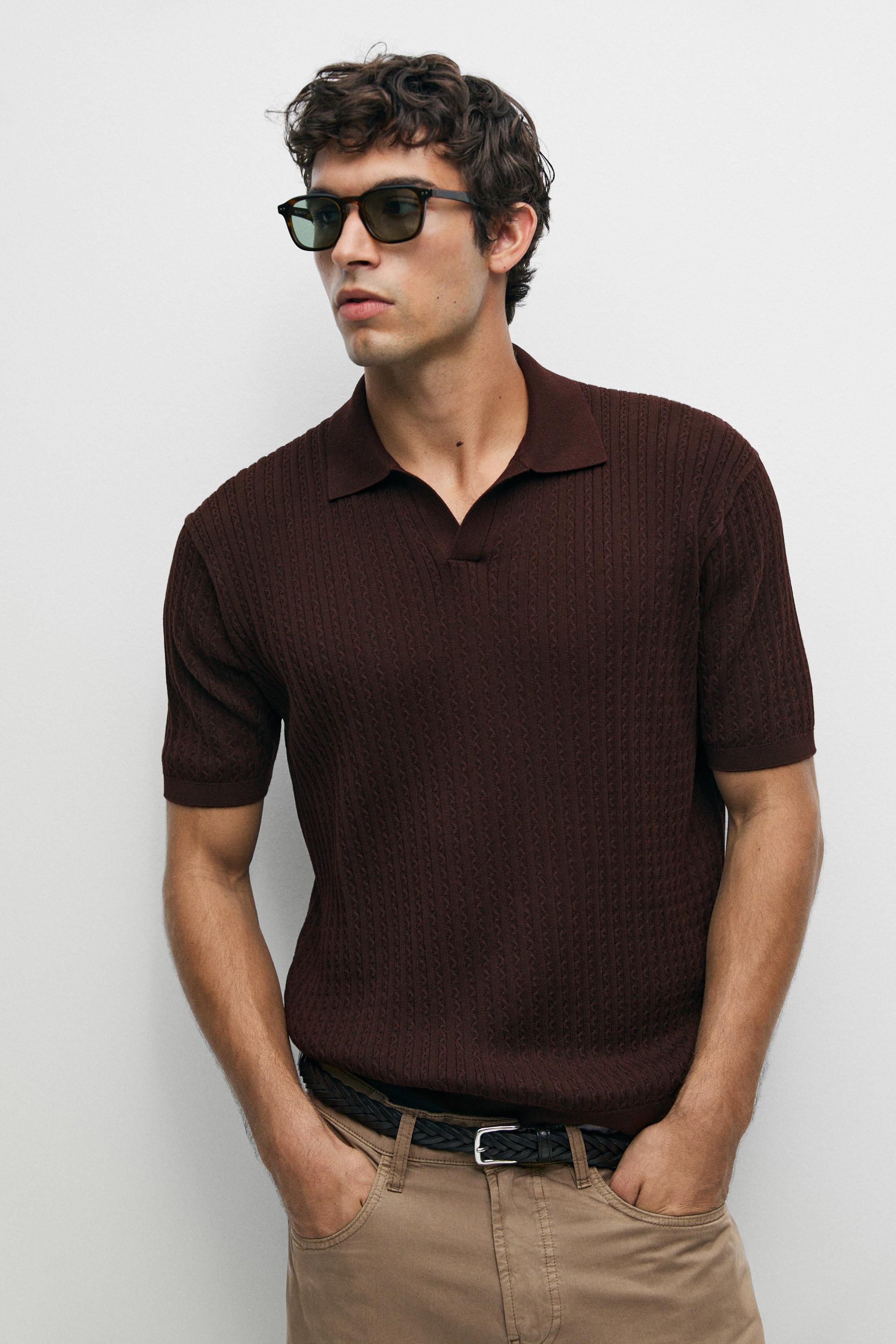 100% cotton cable-knit polo sweater