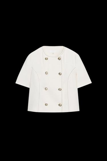 Zara SHORT SLEEVE BLAZER WITH LINEN - Ecru - Image 0