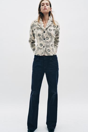 FLORAL TEXTURED KNIT BLAZER - Ecru / Black by Zara