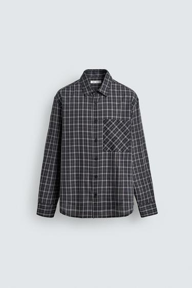 CHECK VOILE SHIRT - Navy blue by Zara