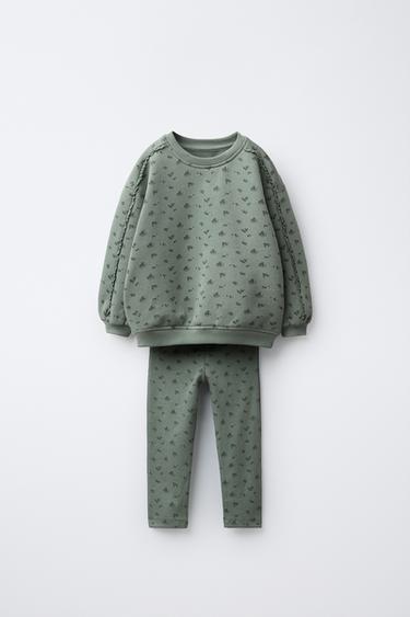 FLORAL SWEATSHIRT AND LEGGINGS SET - washed green by Zara - Image 0