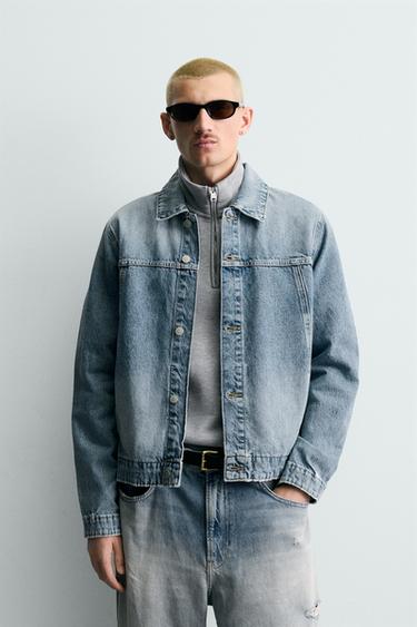 Zara BASIC DENIM JACKET - Mid-blue