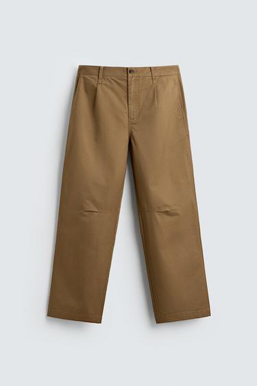 PANTALON CHINO COUPE DÉCONTRACTÉE À PLIS - Marron clair de Zara - Image 6