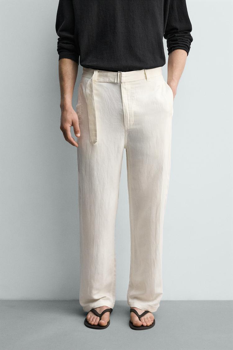 ZARA RELAXED FIT VISCOSE-LINEN TROUSERS WITH BELT