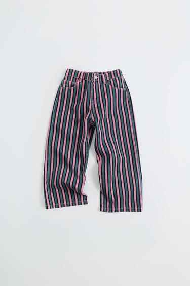 Zara 斜紋布寬管褲 - 藍綠色