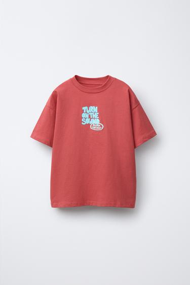 RAISED SLOGAN T-SHIRT - Red by Zara - Image 0