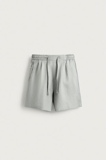 100% LINEN RELAXED FIT BERMUDA SHORTS - Light grey by Zara