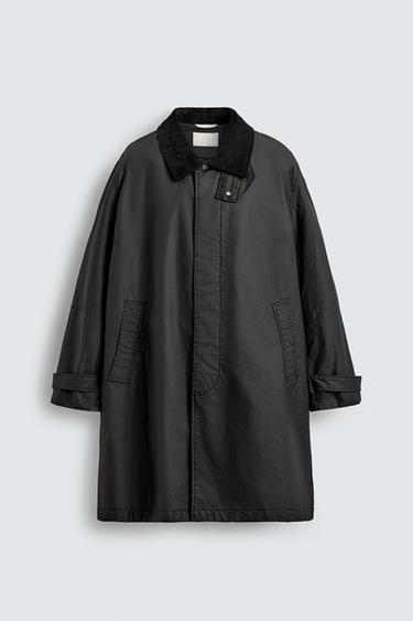 왁스 코팅 콤비 칼라 트렌치 코트 - Zara 블랙