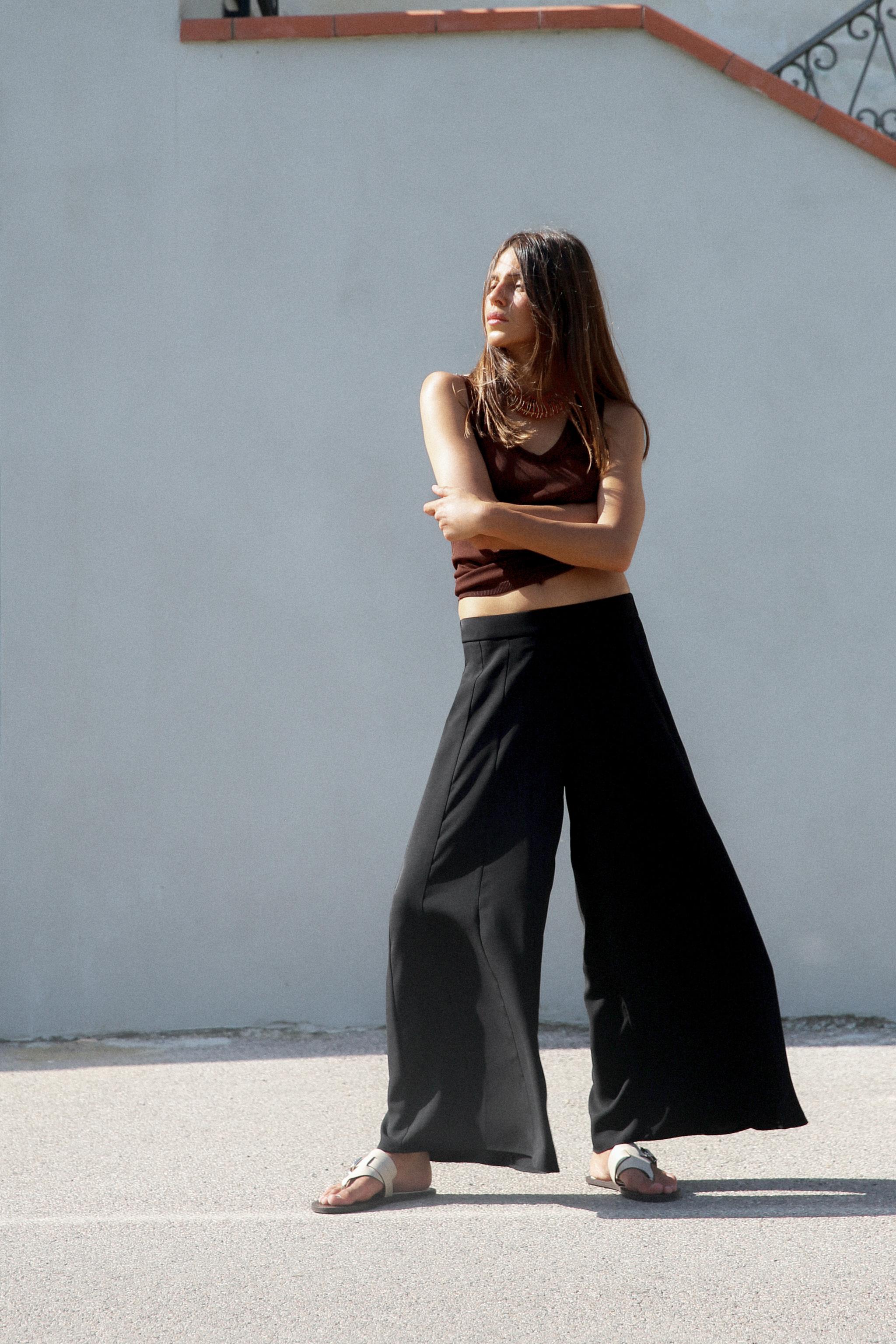 FLOWING WIDE LEG TROUSERS Black ZARA United Kingdom