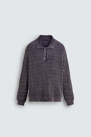 GEOMETRIC JACQUARD KNIT POLO SHIRT - Lilac by Zara - Image 6