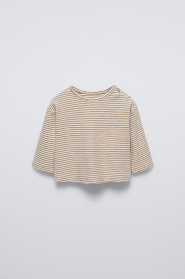 SOFT-TOUCH STRIPED T-SHIRT - Light beige by Zara - Image 0