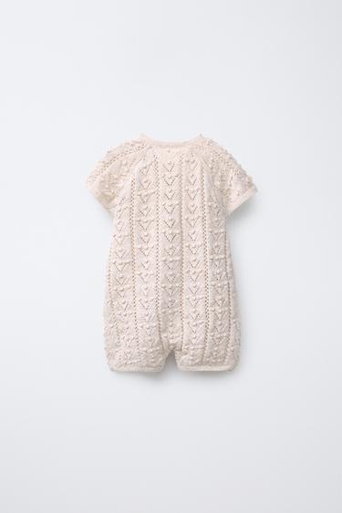 KNIT SHORT JUMPSUIT - Light beige by Zara - Image 1