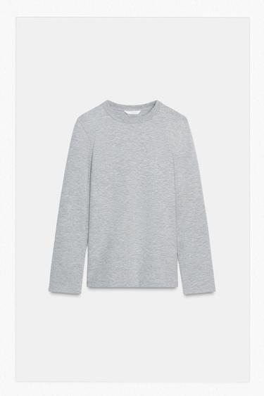 Zara INTERLOCK LONG SLEEVE T-SHIRT - Gray marl