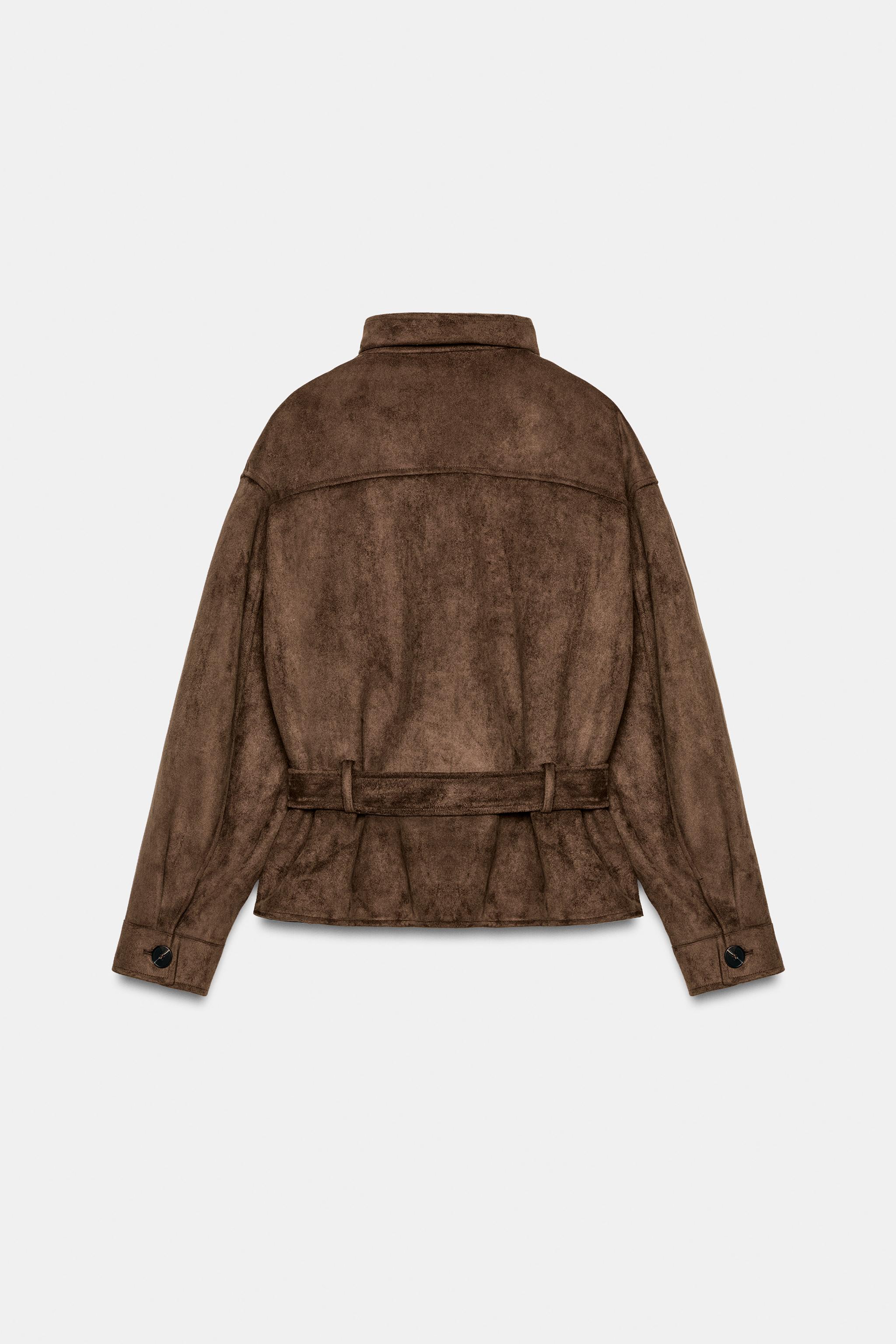 Женские куртки Zara FAUX SUEDE BELTED JACKET — фото 8