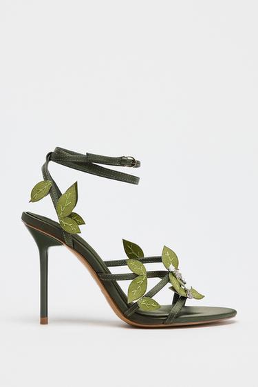 FLORAL HEELED SANDALS - Green by Zara - Image 0