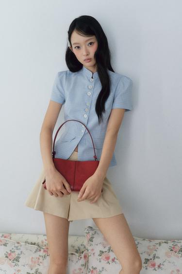 Zara 格紋傘狀上衣 - 藍色