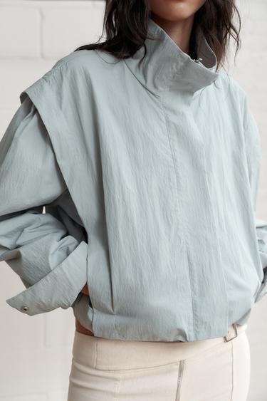 Zara HIGH COLLAR JACKET - Blue / Gray