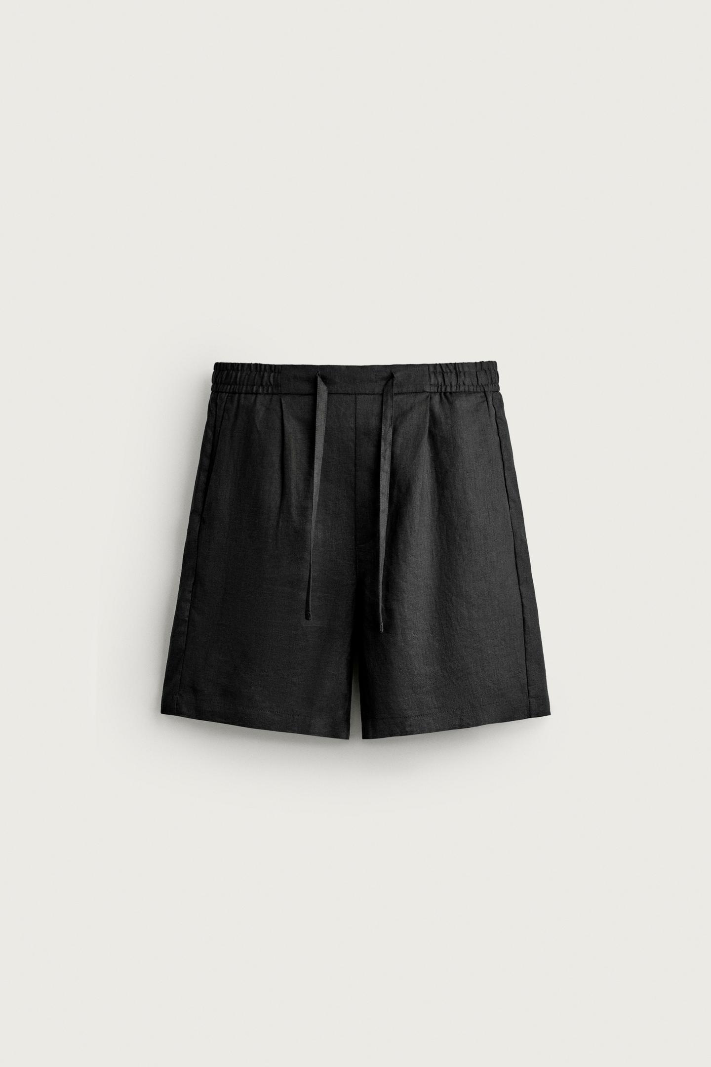 Мужские шорты Zara 100% Linen Relaxed Fit, цвет: Чёрный — фото 7