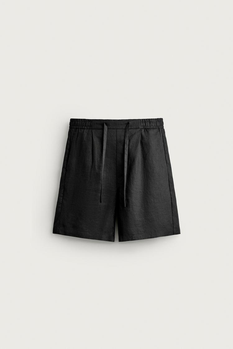 100% LINEN RELAXED FIT BERMUDA SHORTS
