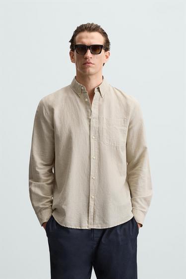 CAMISA LINO - ALGODÓN - Beige claro de Zara