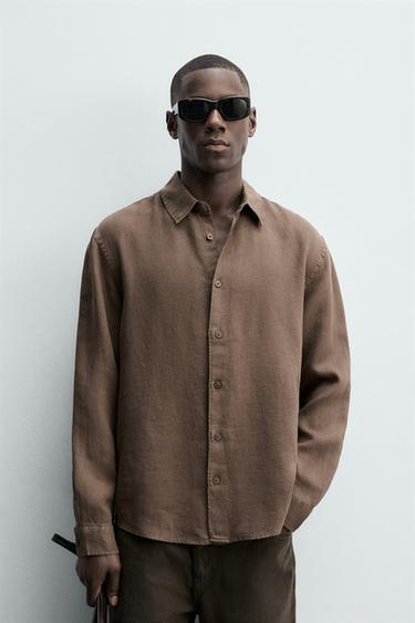 CAMISA REGULAR FIT 100% LINO - Marrón de Zara
