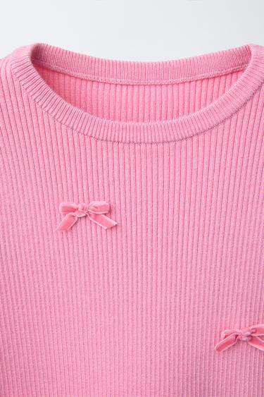T-SHIRT CÔTELÉ À NŒUDS - Rose de Zara - Image 2