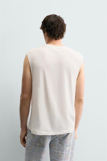 COTTON - LINEN PATCH TANK TOP - White by Zara - Image 5