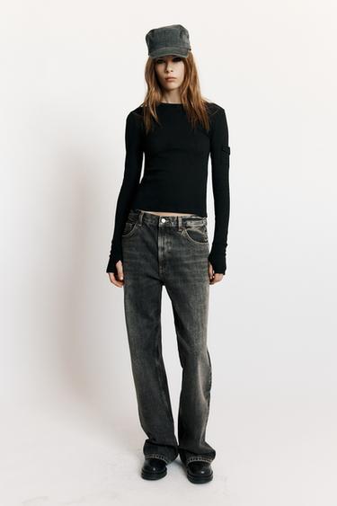 TRF LOW-RISE STRAIGHT-LEG LOOSE JEANS - Anthracite grey by Zara