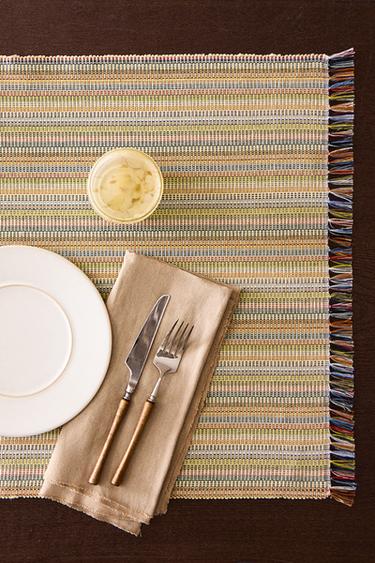 ストライプ柄 コットン テーブルランナーオレンジ色Zaraのストライプ柄 コットン テーブルランナー - オレンジ色